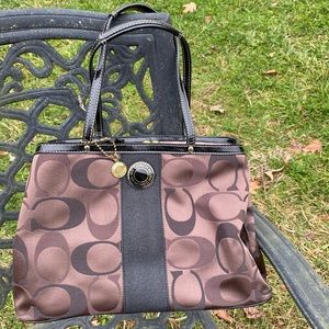 Brown signature Coach Logo Stripe Carryall Bag